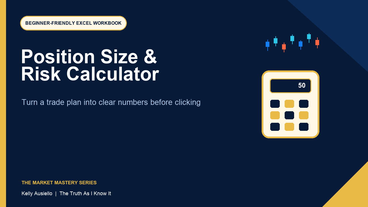 Cover of the Position Size and Risk Calculator by Kelly Ausiello
