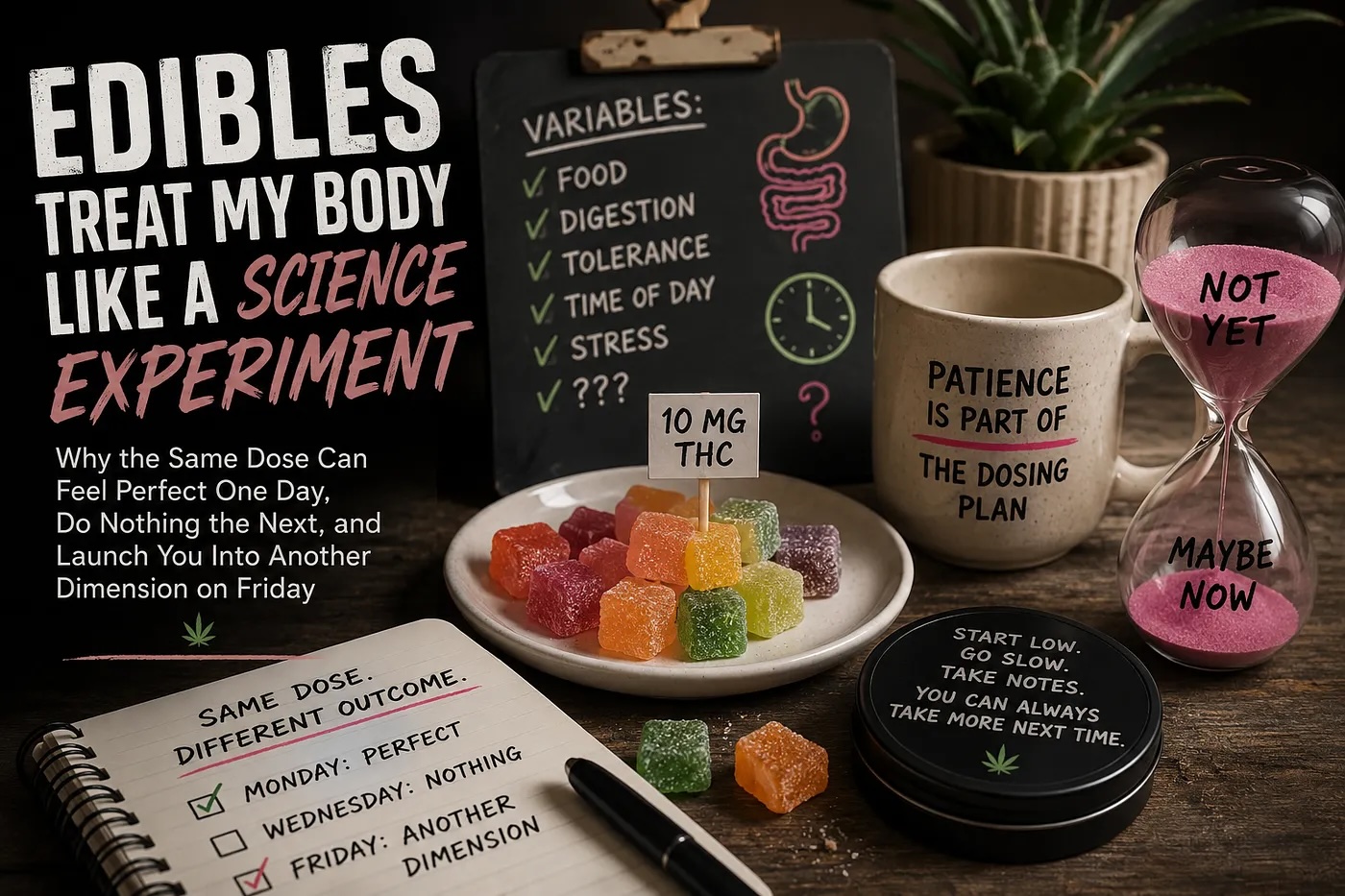 Cannabis edibles representing the unpredictable experience of different doses